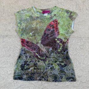 Y2K Demanding Butterfly Rhinestone Tee – Large